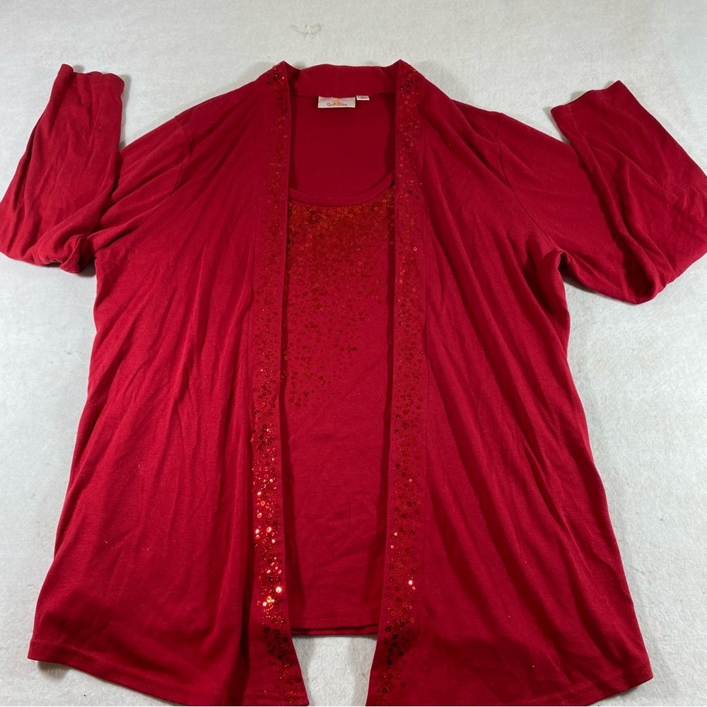 Christmas Sequin Cardigan Set Open cardigan Xl Quaker Factory